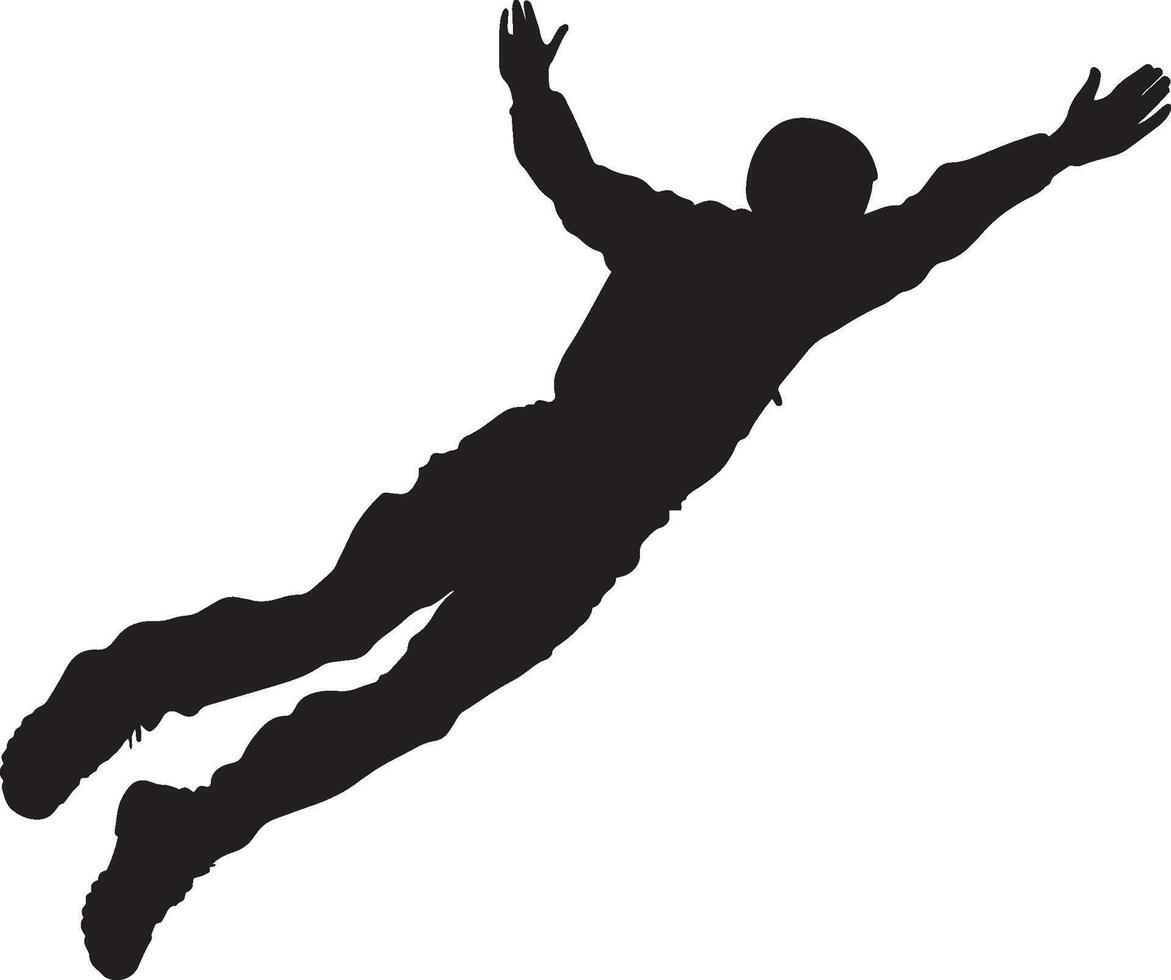 Skydiving A person in freefall, arms and legs spread wide as they fall through the sky. full length silhouette black illustration vector