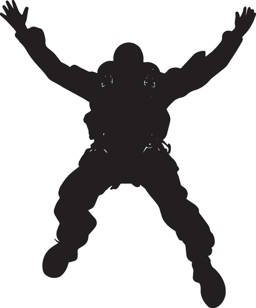 Skydiving Descent A full-length black of a person falling through the sky, limbs extended. vector