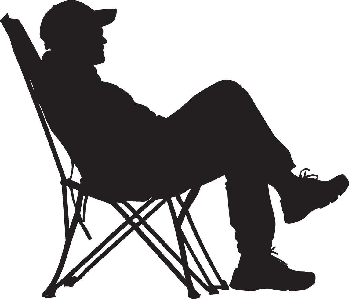 Camp Chair Rest A black silhouette of a person relaxing in a camping chair after a day of hiking. vector