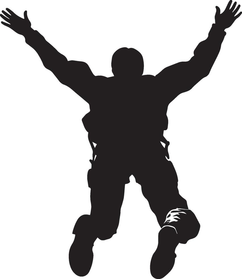 Falling from the Sky A full-length silhouette of a person in freefall, arms and legs spread wide in mid-air. vector