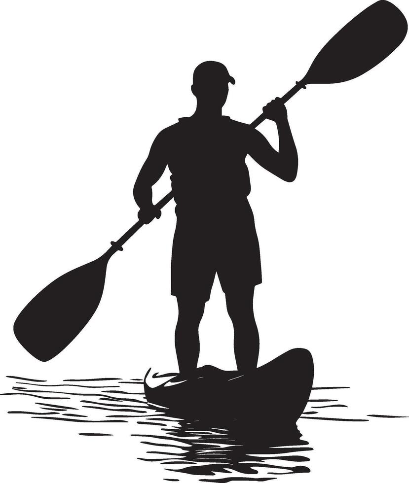 High Angle Stroke Person using a high paddle position for strong, effective strokes. Complete silhouette in black illustration. vector