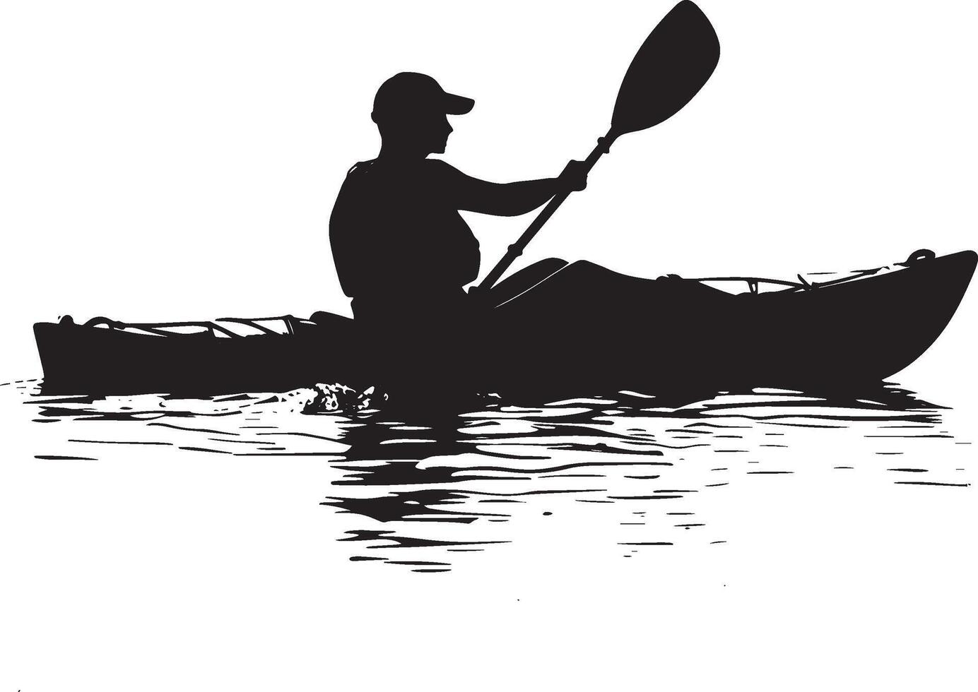 Stroke Paddling Person using deep strokes to propel the kayak. full length silhouette black illustration vector