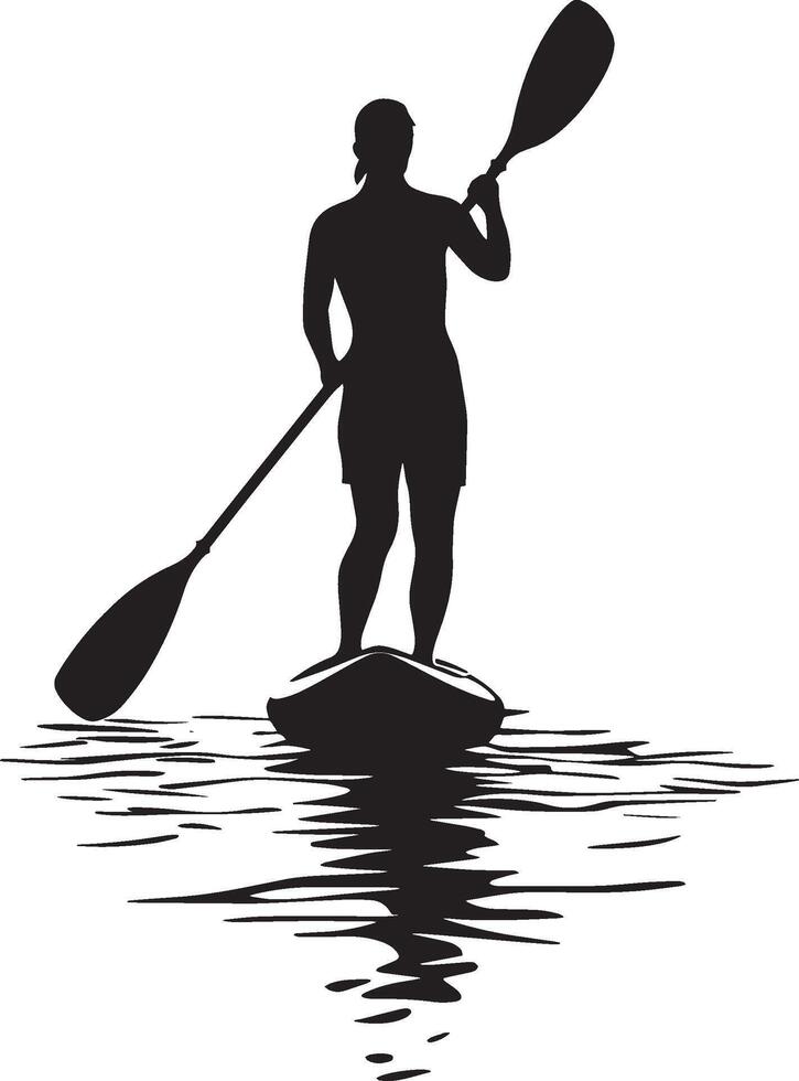 Reverse Paddling Individual paddling backward while leaning slightly back. Full silhouette in black design. vector