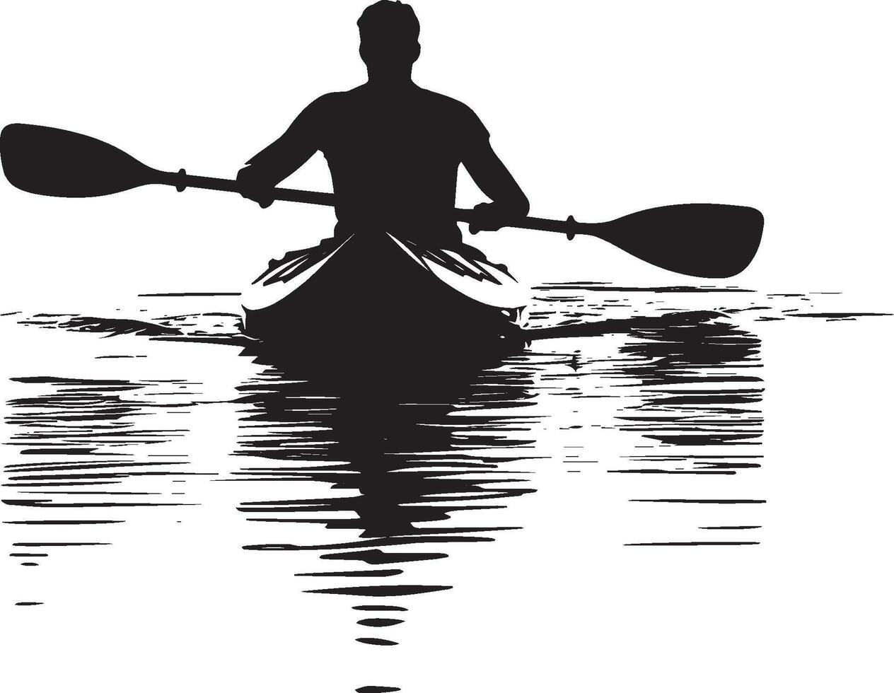 Forward Paddling Individual paddling ahead with both hands gripping the paddle. Full silhouette in black design. vector