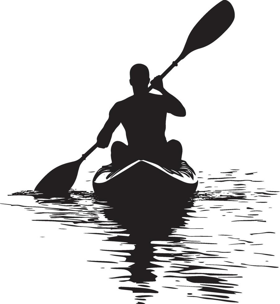 Forward Paddling Person paddling forward with both hands on the paddle. full length silhouette black illustration vector
