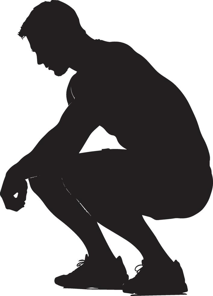 A lifter bent over, hands on their knees, catching their breath after a heavy set. full length silhouette black illustration vector