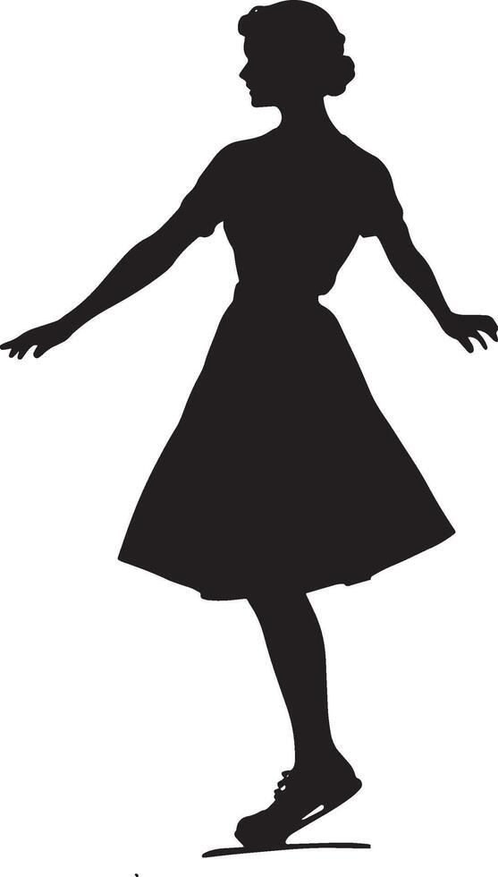 A skater standing with feet shoulder-width apart, knees slightly bent, and arms out for balance. full length silhouette black illustration vector