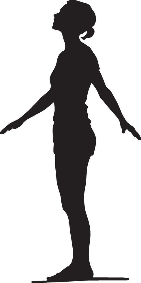 Skater standing with feet shoulder-width apart, knees slightly bent, and arms extended for balance. Full silhouette in black design. vector