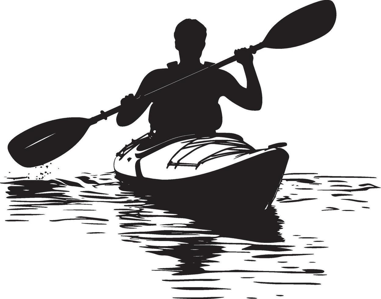 Kayak Turning Person sweeping paddle to turn the kayak. full length silhouette black illustration vector