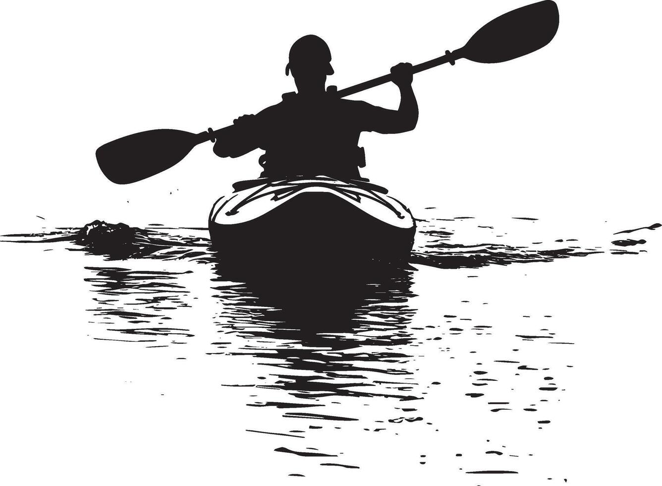 Kayak Turning Person guiding the paddle for a kayak turn. Complete silhouette in black illustration. vector