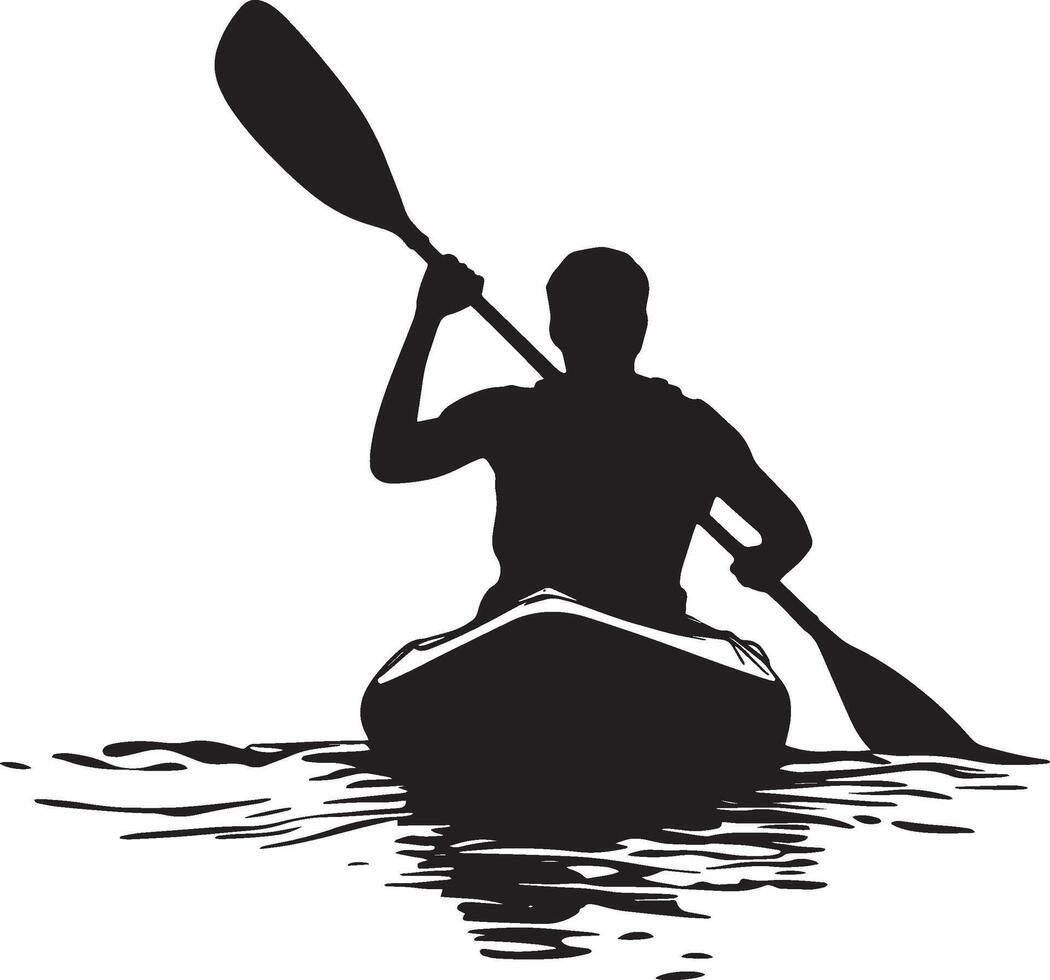 High Angle Stroke Person paddling with the paddle held high for strong strokes. full length silhouette black illustration vector