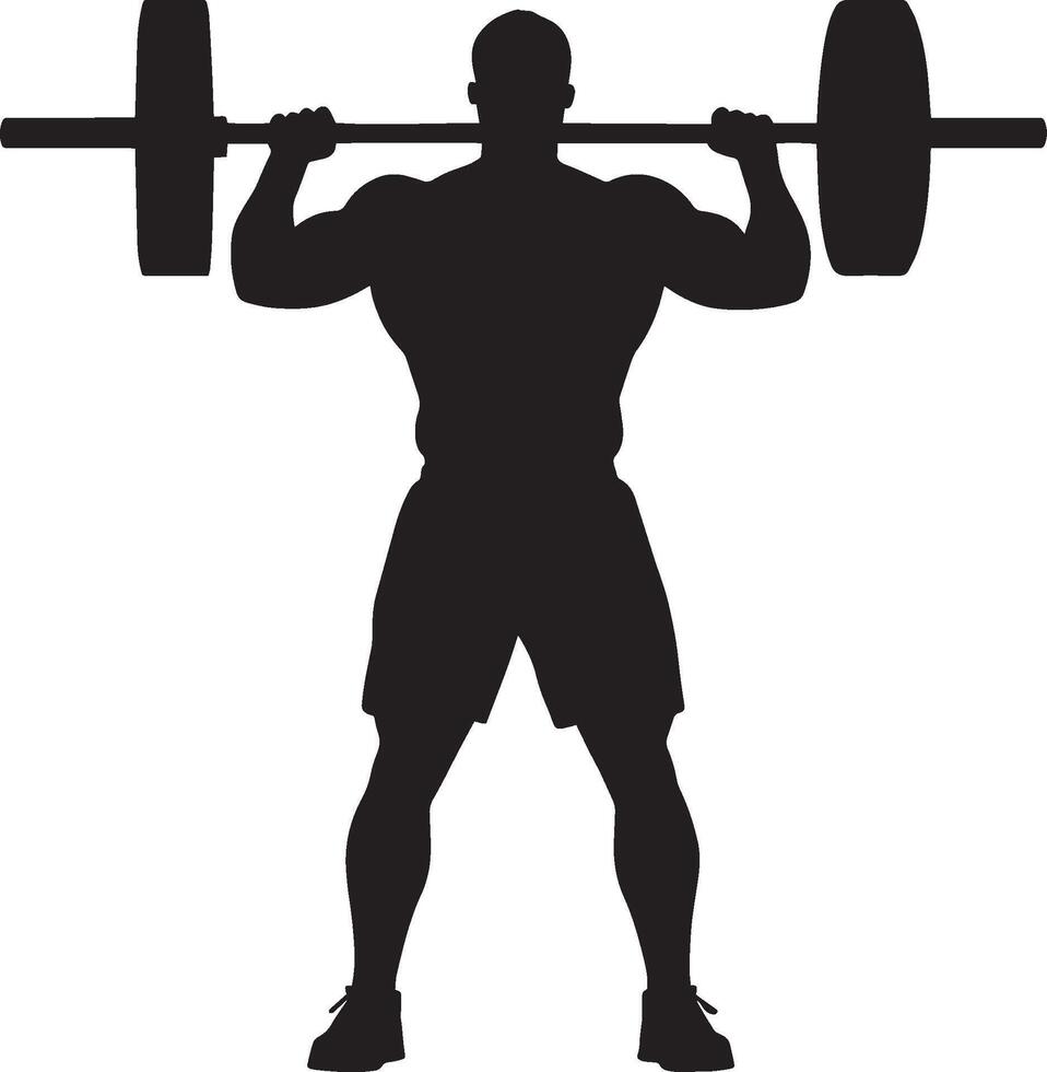 A lifter standing tall with a barbell resting on their shoulders or in their hands, looking satisfied after a successful lift. full length silhouette black illustration vector
