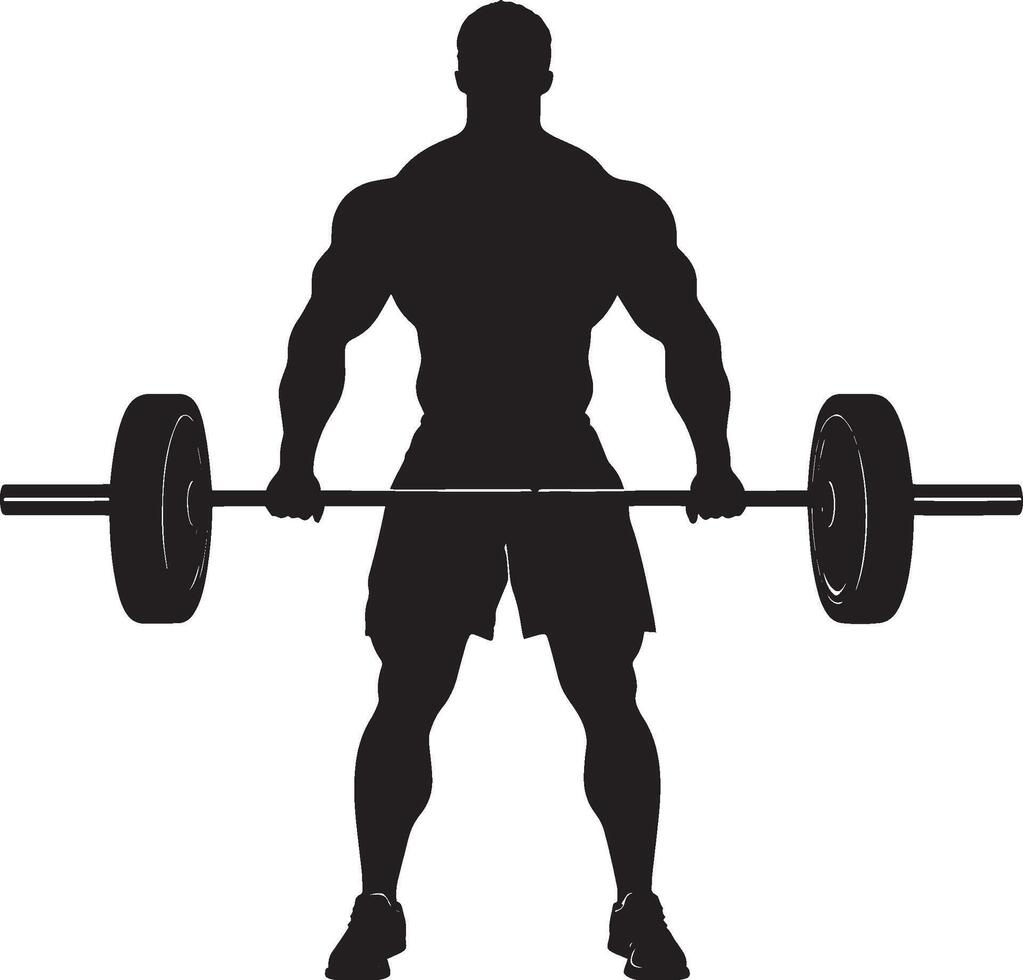 A lifter standing upright with a barbell in their hands, arms extended and legs straight, after completing the lift from the floor. full length silhouette black illustration vector