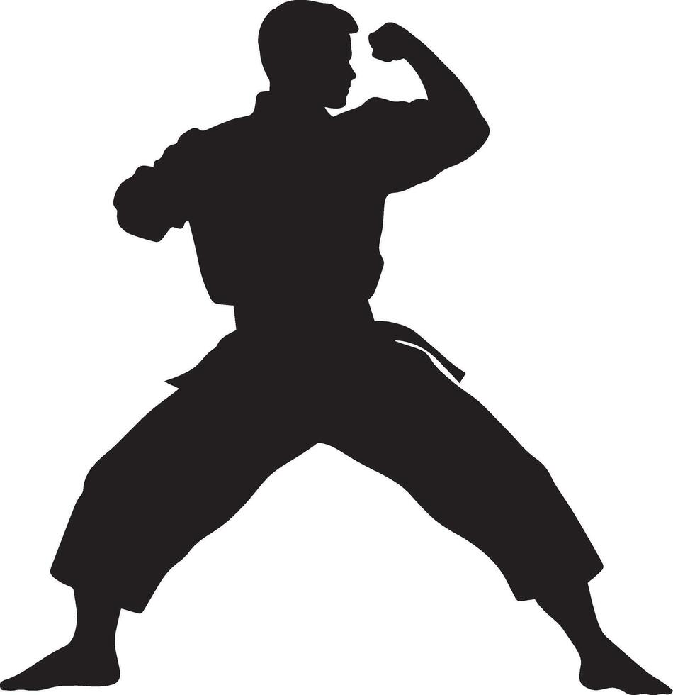 A martial artist raising their arm to intercept an incoming attack directed at the head. Full-length silhouette black illustration. vector