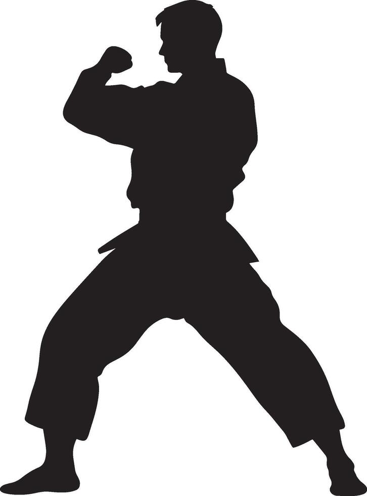 A martial artist skillfully deflecting an incoming attack with a swift, light motion of the hand or arm. Full-length silhouette black illustration. vector