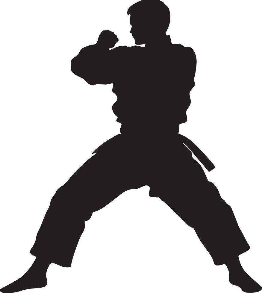 A figure executing a raised arm defense to shield themselves from an overhead attack aimed at the head. Full-length silhouette black illustration. vector