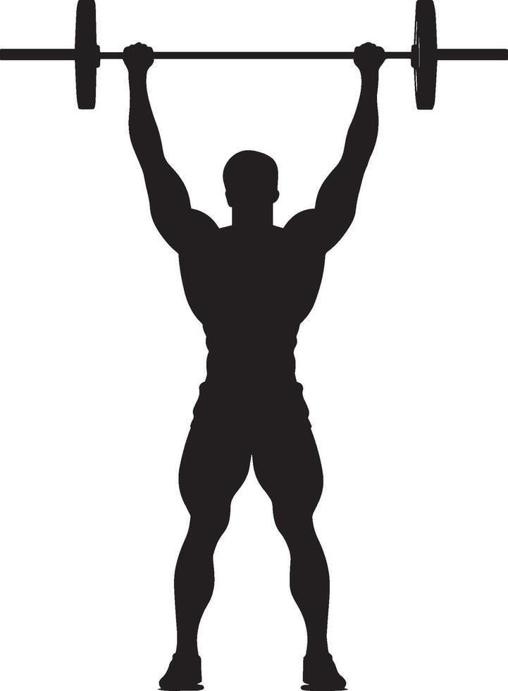 A lifter lifting the barbell from the floor to the shoulders then pressing it overhead full length silhouette black illustration vector