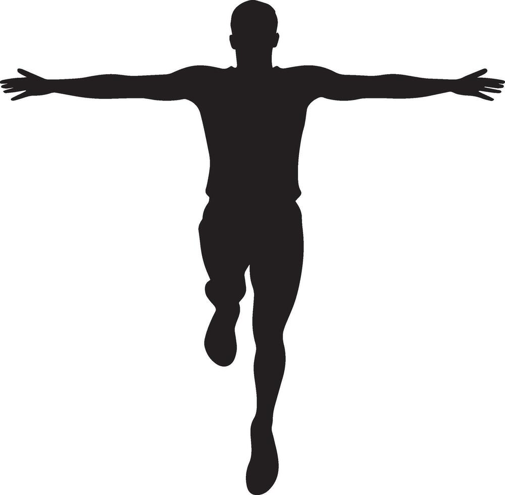 A jumper descending toward the sandpit with both legs extended ahead. full length silhouette black illustration vector