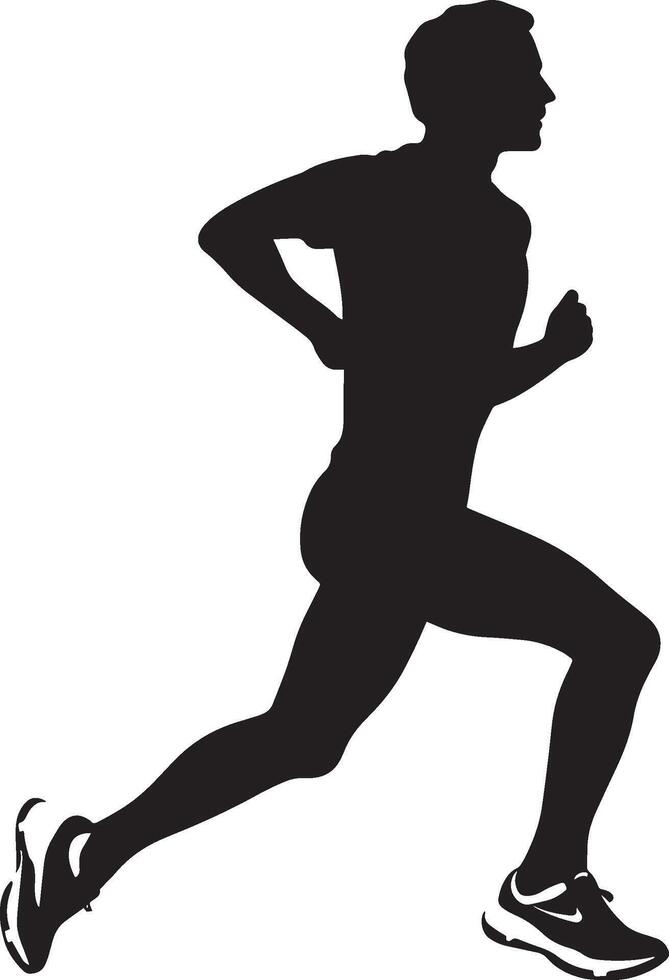 An athlete in a consistent running motion, emphasizing endurance and focus. Full-length silhouette black illustration. vector