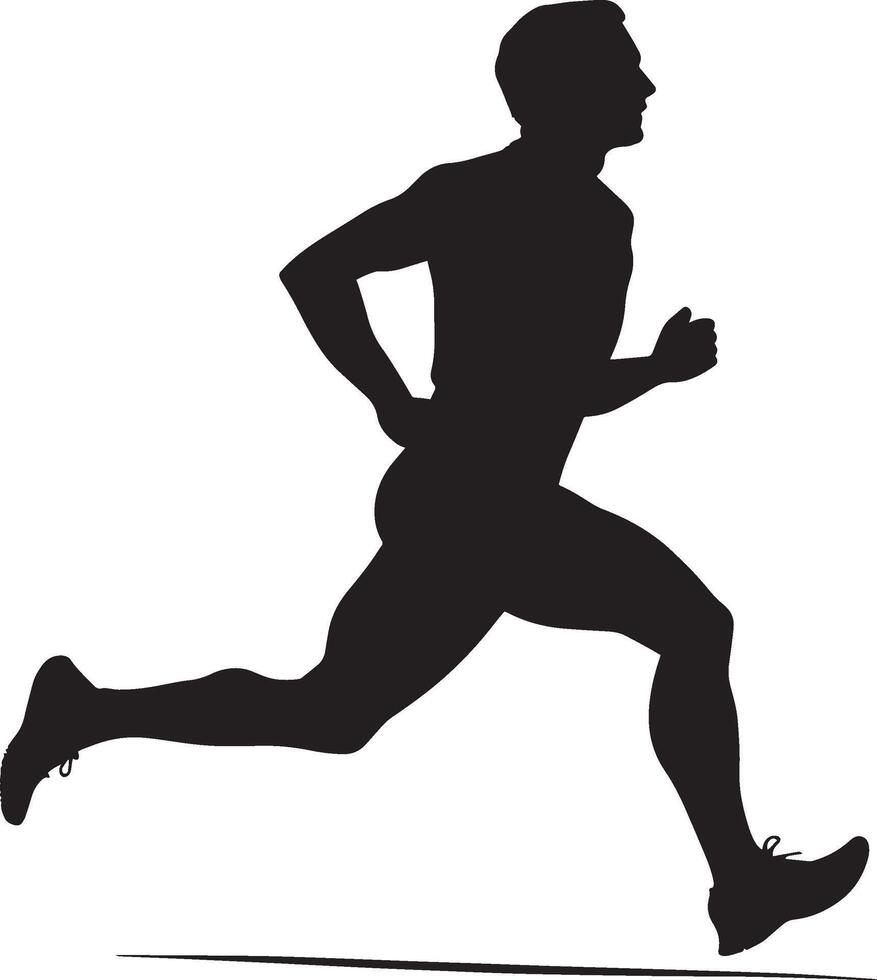 A runner in a steady, rhythmic stride, focused on endurance. full length silhouette black illustration vector