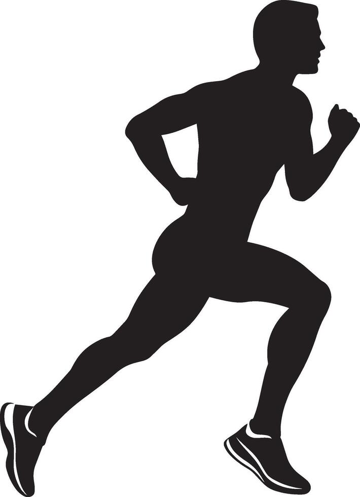 A runner maintaining a steady, rhythmic stride, dedicated to endurance. Full-length silhouette black illustration. vector