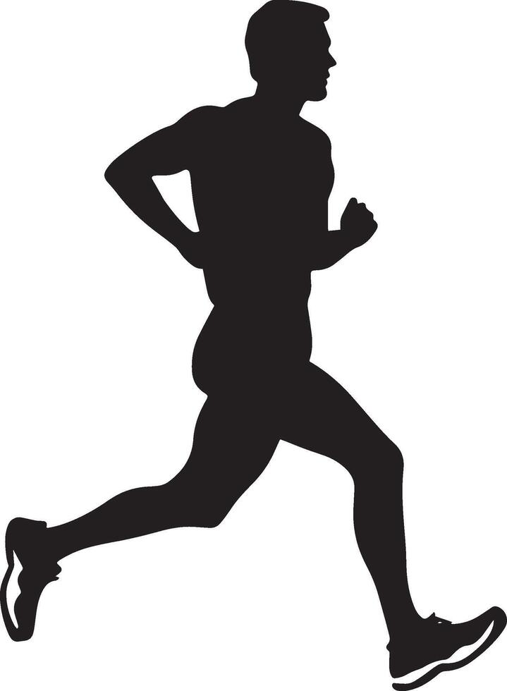 A figure in a smooth, rhythmic gait, concentrating on long-term endurance. Full-length silhouette black illustration. vector