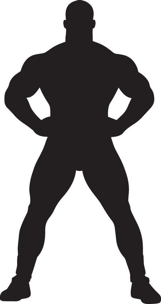An athlete in a defensive stance, feet apart, knees flexed, and arms lifted for protection. Full-length silhouette black illustration. vector