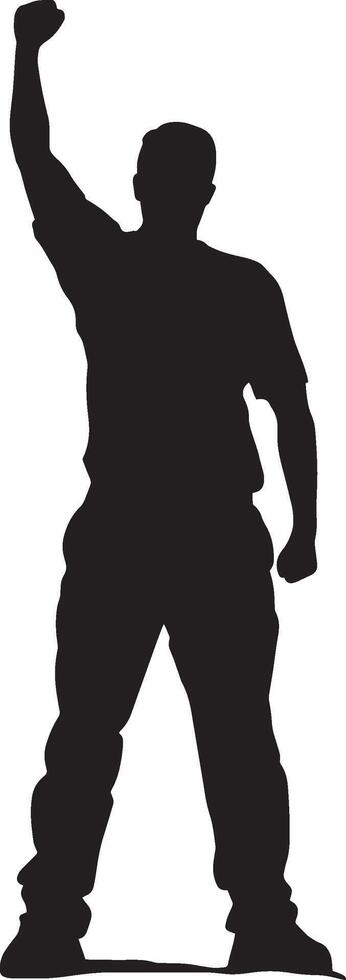 A martial artist standing strong, fist raised in triumph. full length silhouette black illustration vector