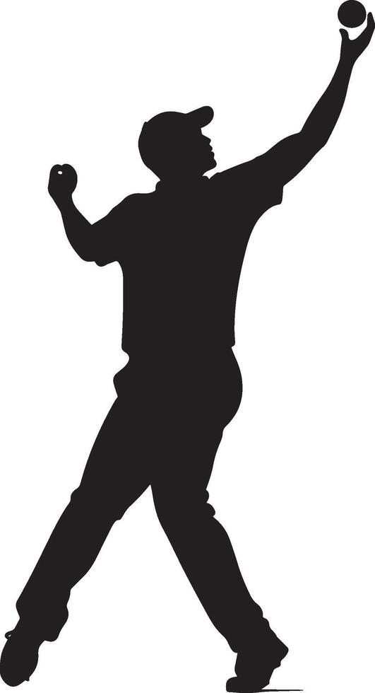 A fielder mid-throw, body twisting, arm extended. full length silhouette black illustration vector