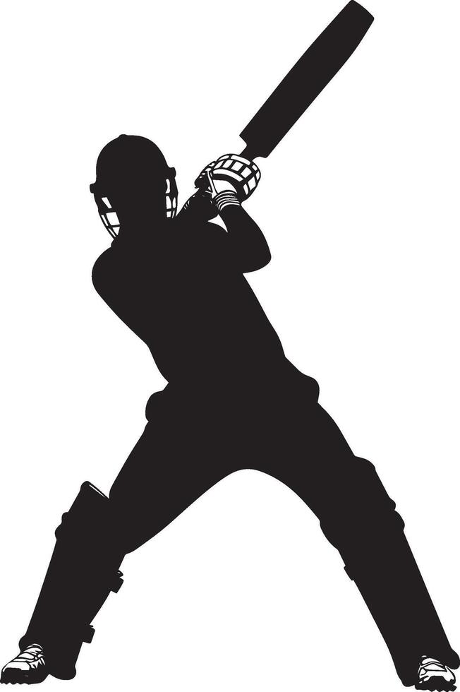 Pull Shot Cricket sport pose A batter rotating the body, hitting the ball with a horizontal bat. full length silhouette black illustration vector