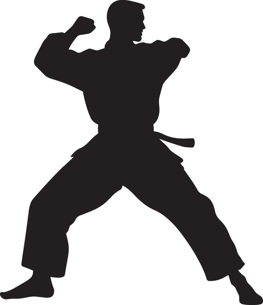 An individual executing a rapid backfist strike, with their arm extended for impact. Full-length silhouette black illustration. vector