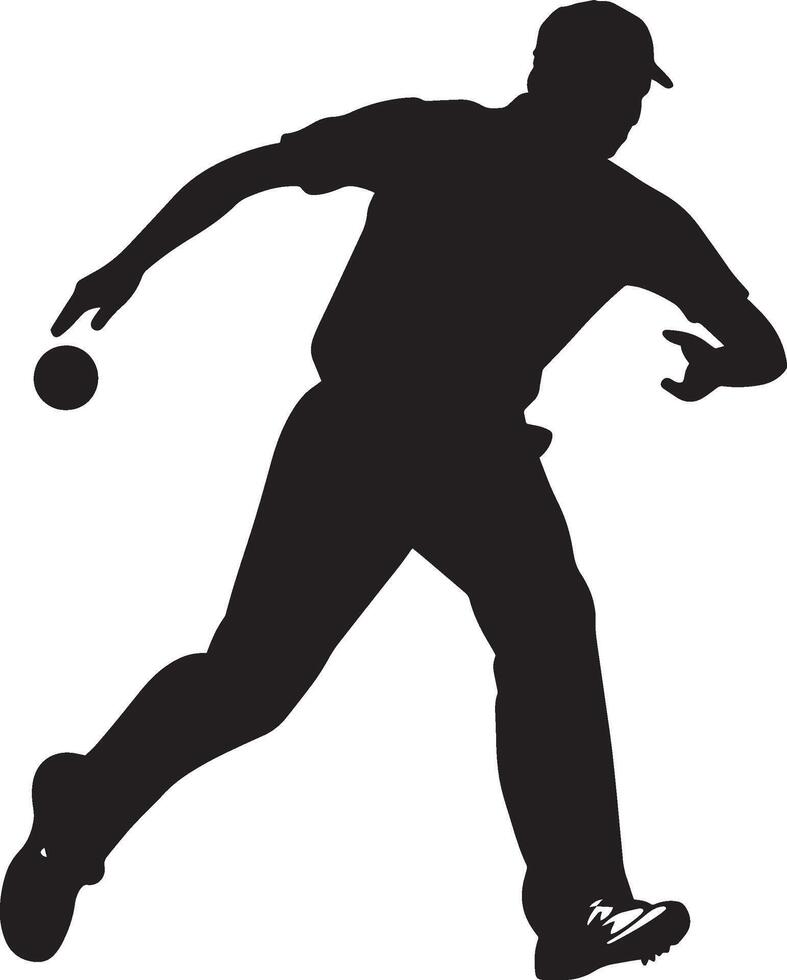Spin Bowling Action Cricket sport pose A spinner twisting, releasing the ball with fingers flicking. full length silhouette black illustration vector