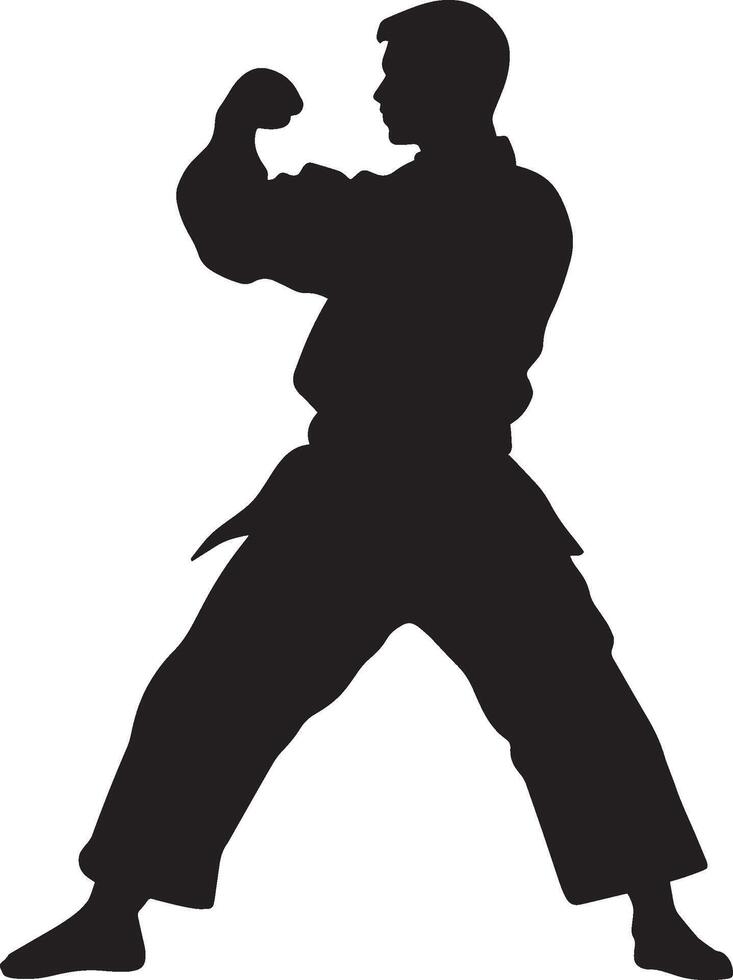 A martial artist delivering a swift strike using the back of the fist, arm fully extended. Full-length silhouette black illustration. vector