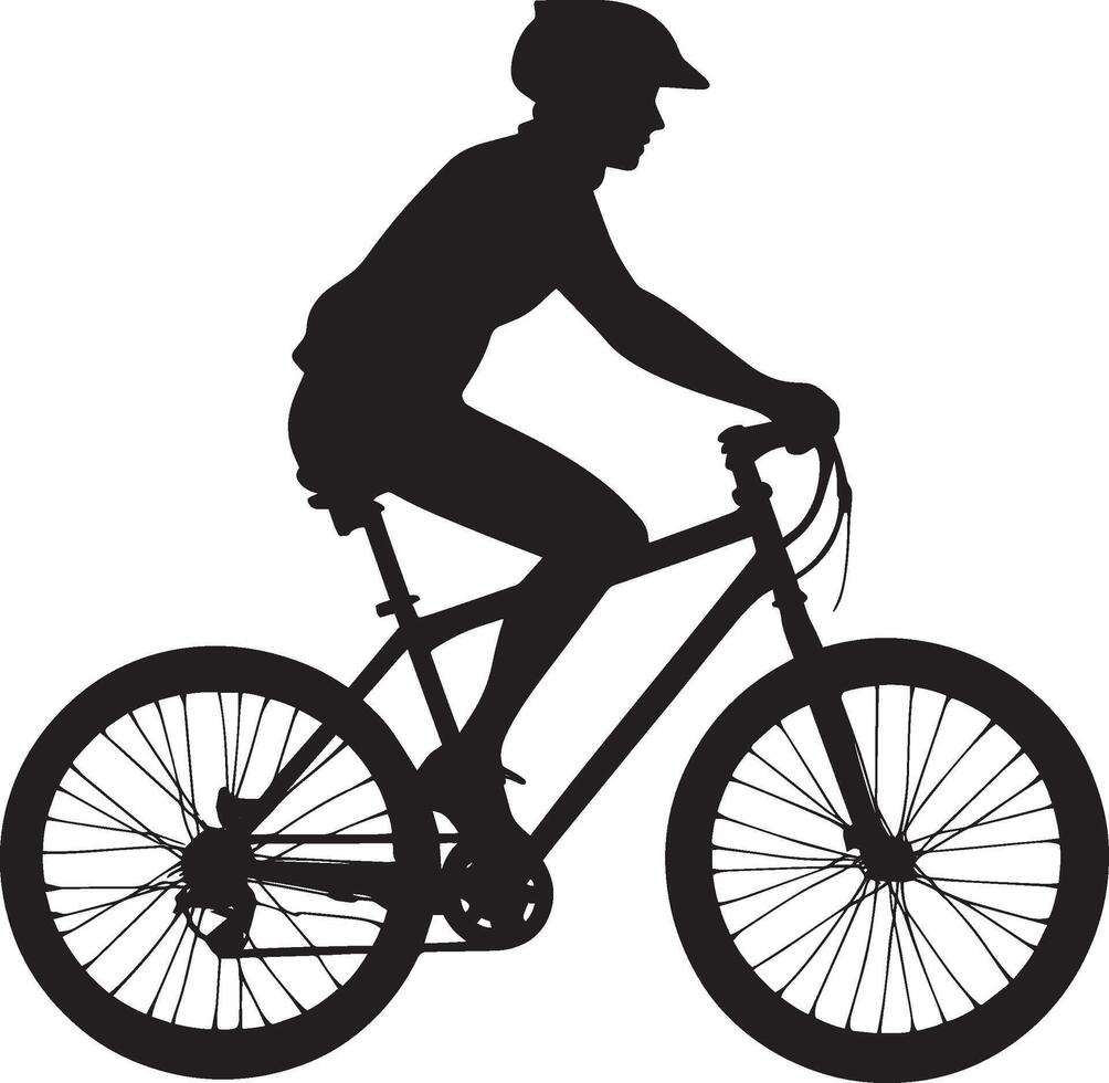 Casual Rider A person cycling upright, relaxed posture, hands lightly gripping handlebars. full length silhouette black illustration vector