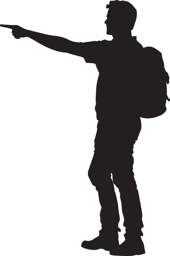 Hiker Pointing Ahead A person extending an arm, signaling direction to others. full length silhouette black illustration vector