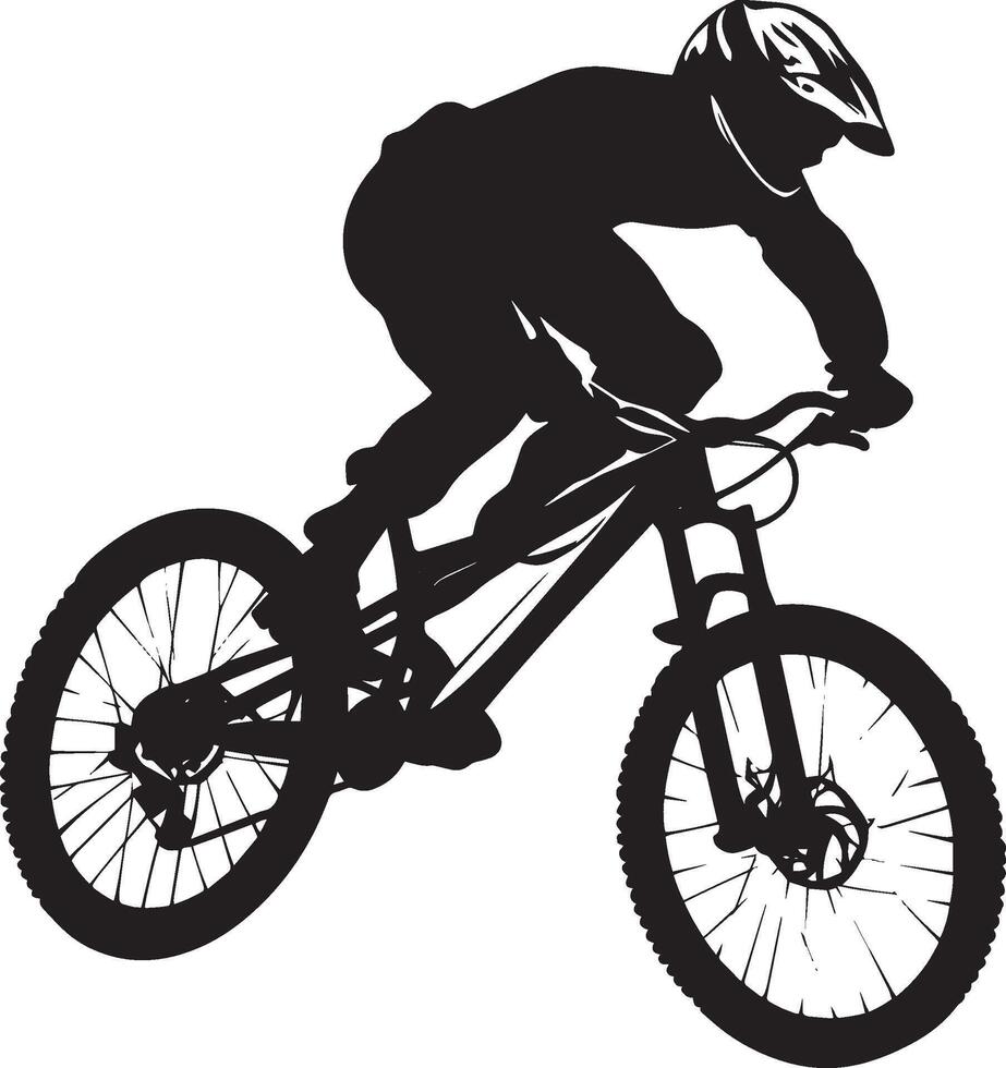 Gravity-Defying Ride Cyclist suspended in air, bike angled, silhouette art. vector