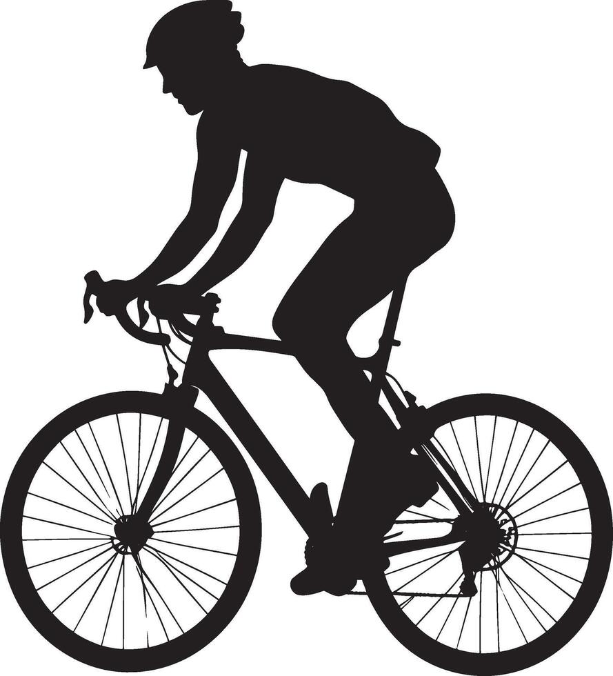 Standing Pedal Cyclist A cyclist standing on the pedals, body tilted forward for extra power. full length silhouette black illustration vector