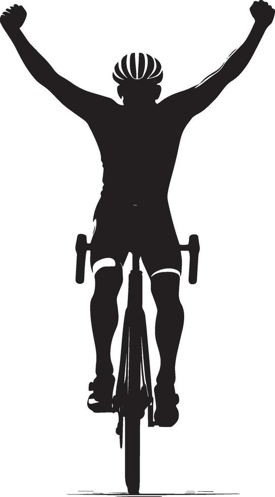 Finishing Line Pose A cyclist crossing the finish line, arms raised in victory. full length silhouette black illustration vector