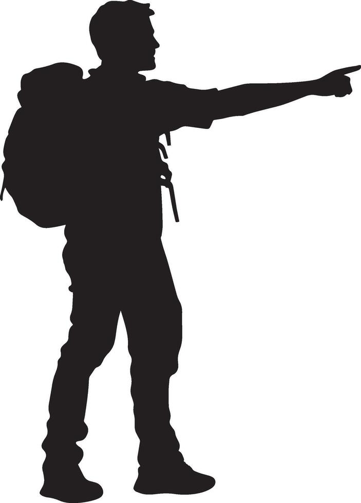 Directional Hiker Individual extending arm forward, showing the way, black silhouette. vector