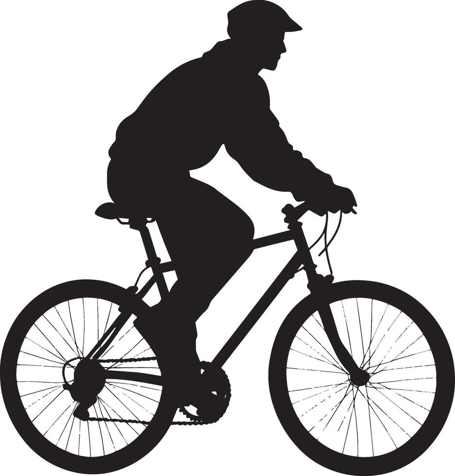 Relaxed Cycling Pose Rider upright, hands gently on handlebars, black silhouette . vector