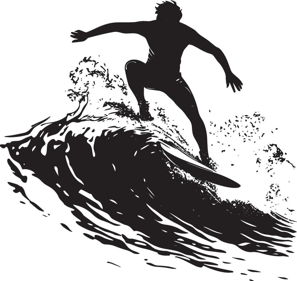 Surfer Floater Maneuver Gliding atop a breaking wave, black silhouette . vector