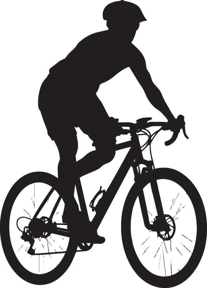 Power Pedal Stance Cyclist standing on pedals, body leaning forward, black silhouette . vector