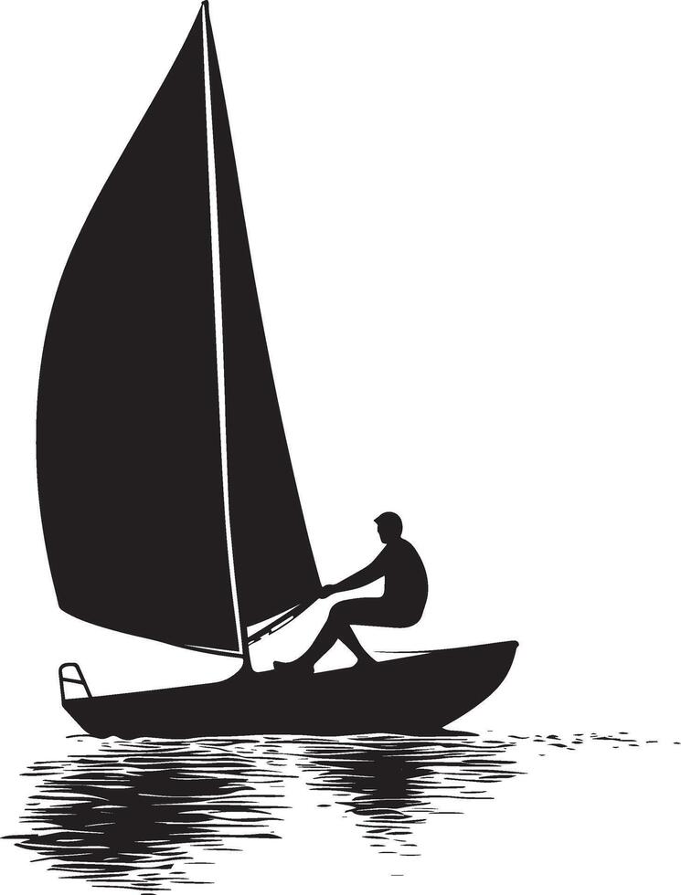 Sailing Tacking Maneuver Person shifting sides, adjusting sail, black silhouette . vector