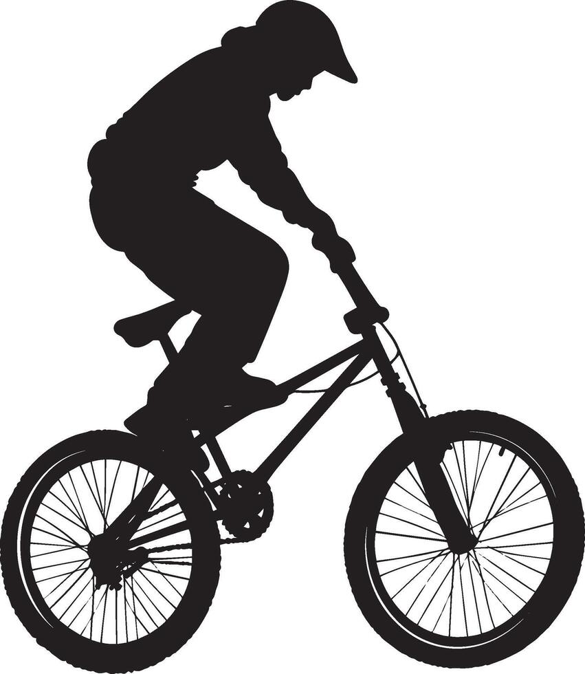 Front Wheel Balance Cyclist lifting rear wheel in a stoppie, black silhouette . vector