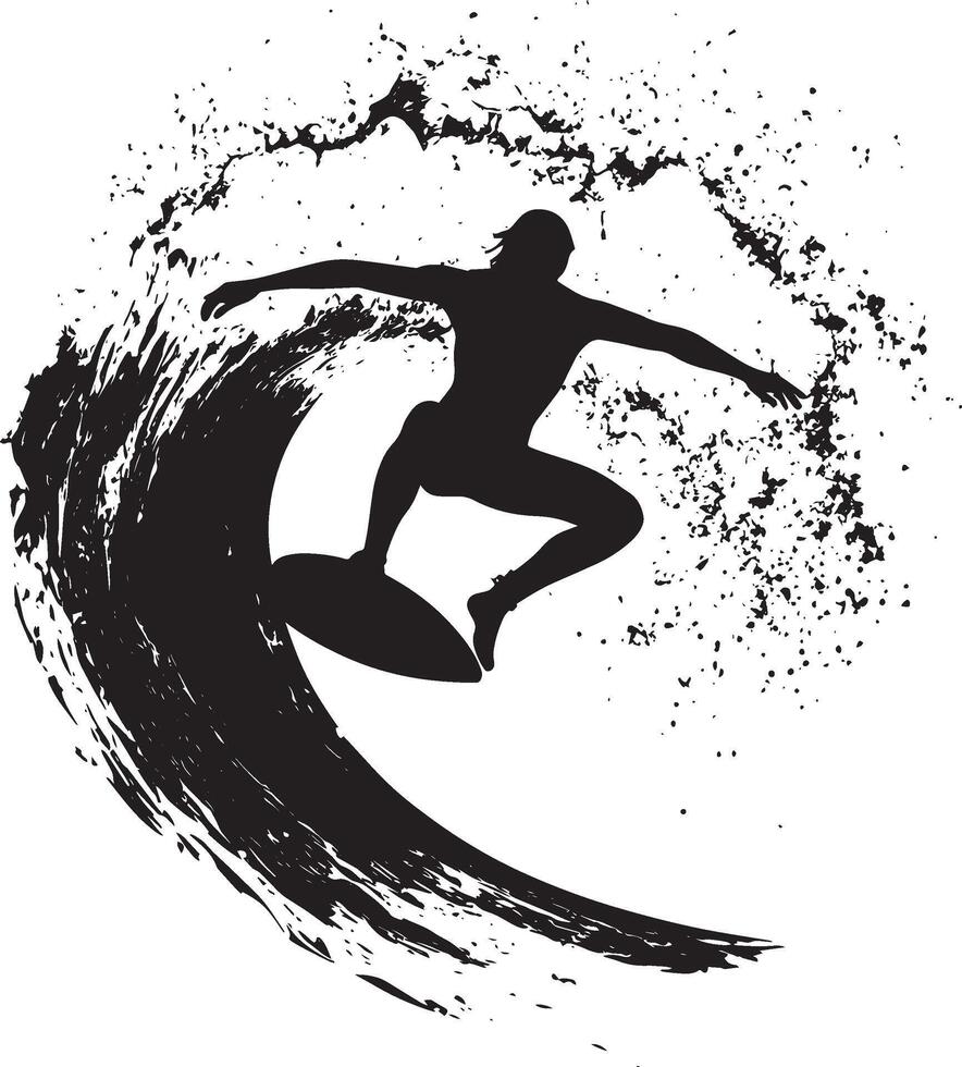 A surfer rotating the board in a full circle on the wave. full length silhouette black illustration vector