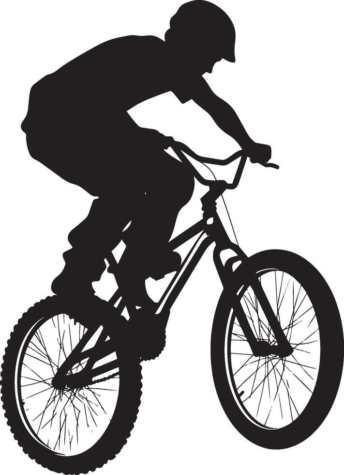 A cyclist balancing on the front wheel with the rear wheel lifted. full length silhouette black illustration vector