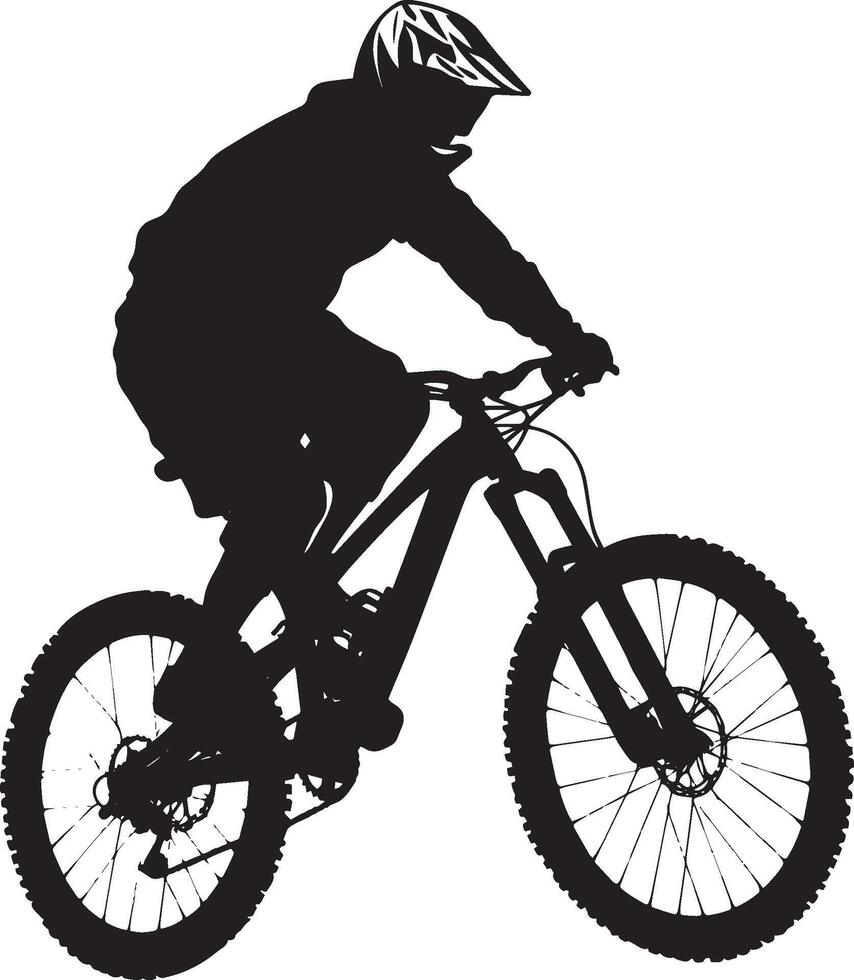 Mountain Biker Balance One foot off the pedal, preparing to stop, black silhouette. vector