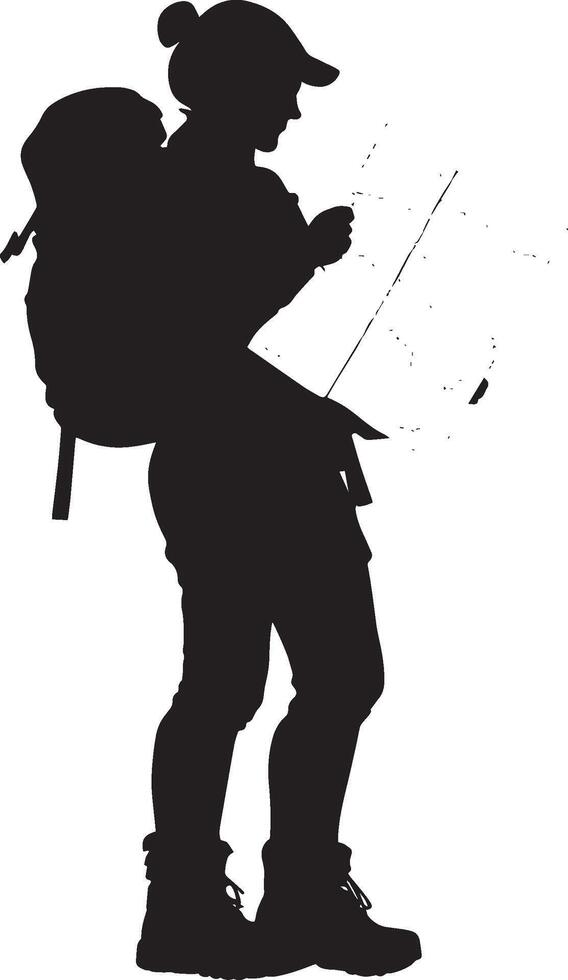 Exploring with a Map erson reading a map, silhouette illustration. vector