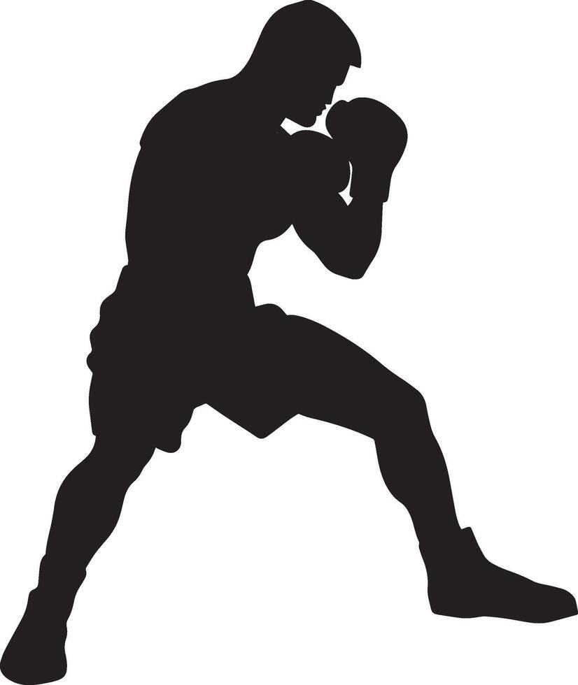 Fallen Boxer Kneeling after a knockdown punch, full-body silhouette. vector