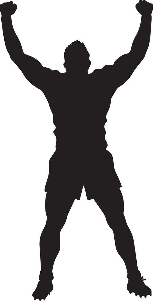 Rugby Celebration Player with arms raised in triumph after winning, black silhouette. vector